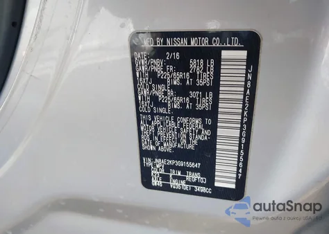 2016 Nissan Quest Platinum/S/Sl/Sv z USA, uszkodzony, nr VIN JN8AE2KP3G9155647